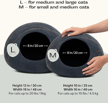 MEOWFIA Cat Cave  Premium Felt Cat Bed for Indoor Cats, Handmade 100% Merino Wool (Medium, Slate Grey)