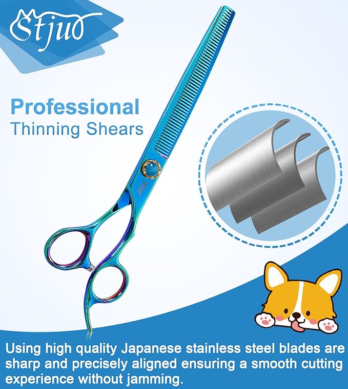 7.5'' Dog Thinning Scissors for Grooming 440C Stainless Steel Green Professional Pet Trimming Scissors Sharp Blades Cutting for Dogs and Cats Shears