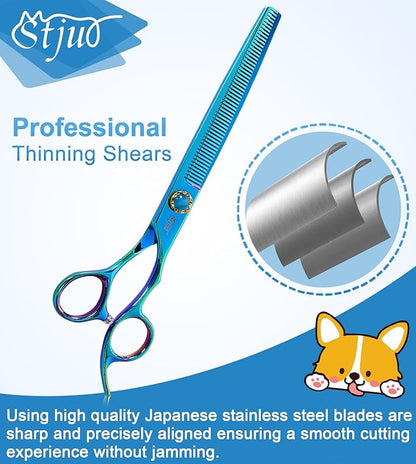 7.5'' Dog Thinning Scissors for Grooming 440C Stainless Steel Green Professional Pet Trimming Scissors Sharp Blades Cutting for Dogs and Cats Shears