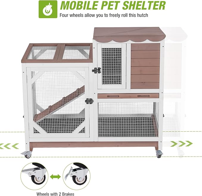 GUTINNEEN Rabbit Hutch Indoor 2 Story with 5 Doors, Outdoor Bunny Cage with Movable Wheels and Easy Clean Trays for Guinea Pig Cage 39.37" L