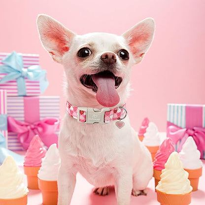 Valentine's Day Dog Collar - Cute Pink Valentines Dog Collar Girl Boy Durable Adjustable Love Heart Pattern Charm Dog Collars for Small Medium Large Dogs XL