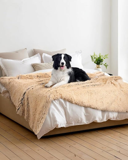 PJYuCien Large Dog Blankets, Soft Plush Throw Blanket for Large Dogs, Reversible Fleece/Sherpa Pet Throw, Washable Furniture Cover for Sofa/Bed, 80" x 60", Brown