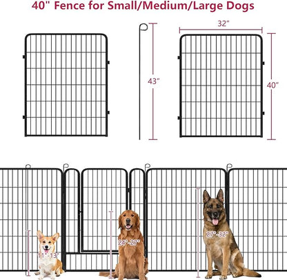Dog Playpen, 40 inch Height 4 Panels Heavy Duty Dog Fence Pet Playpen with Door, Anti-Rust Dog Exercise Pen with Lock, Portable Pet Fence Outdoor for Yard RV Camping