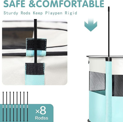 Foldable Pet Playpen,Cat Puppy Playpen,Portable Dog Cage Soft Portable Exercise Kennel Tent,Puppy Kitten Pen Indoors/Outdoors Pet Tent Fence (Medium (32"*24"*22"), Green)