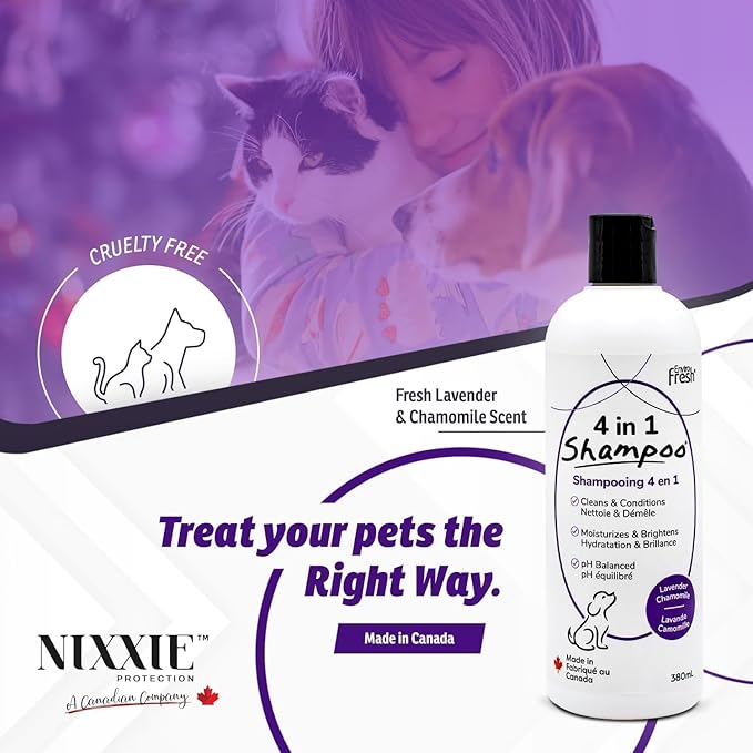 Dog Shampoo, 4-in-1 Pet Shampoo by EnviroFresh - Dog Shampoo for Allergies and Itching, Dog Shampoo for Smelly Dogs (Lavender) 12 oz.