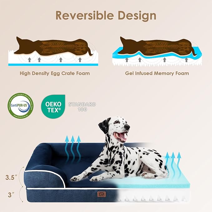 EHEYCIGA Orthopedic Dog Bed for Medium Dogs, Waterproof Memory Foam Medium Dog Beds with Sides, Non-Slip Bottom and Egg-Crate Foam Medium Dog Couch Bed with Washable Removable Cover, Navy
