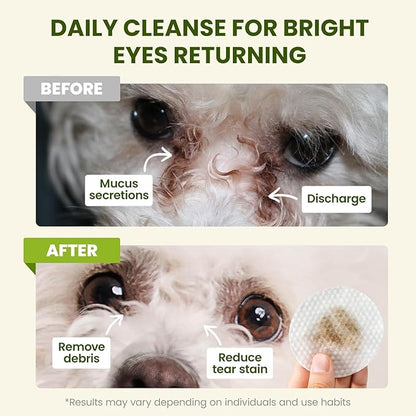 Eye Wipes for Dogs & Cats, Hypoallergenic Dog Eye Wipes Cleaner, Natural Cleaning Grooming Pet Wipes Gently Remove Tear Stain, Eye Debris, Discharge, Mucus, Non-Irritating, Unscent, 100 PCS
