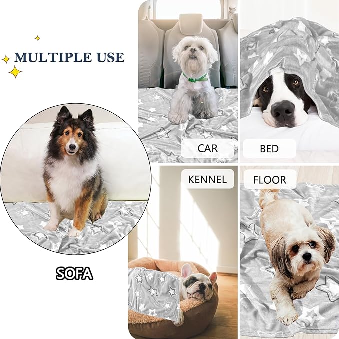 Dog Blanket,Super Soft Fluffy Premium Fleece Pet Puppy Blanket for Large Medium Dog Cat Mat Cover for Bed Couch,Star Print,Gray(41 x 31 Inch)