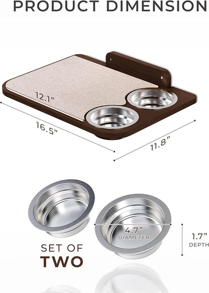 Space-Saving Cat Wall Shelves – Interactive Cat Wall Climber with Hammock & Dog Proof Feeding Station for All Indoor Breeds – Solid Walnut Wood with Beige Carpet