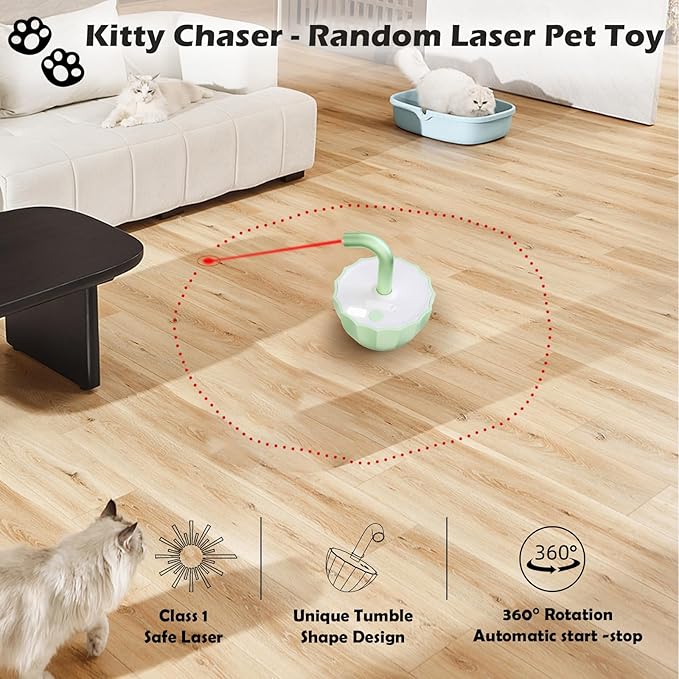 Tumbler Cat Laser Toy Automatic, 360° Rotation Rechargeable Laser Pointer, Self Play 3 Modes Motion Activated Cat Laser Toy, Interactive Cat Toys for Bored Indoor Adult Cats/Dogs (Green)