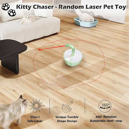 Tumbler Cat Laser Toy Automatic, 360° Rotation Rechargeable Laser Pointer, Self Play 3 Modes Motion Activated Cat Laser Toy, Interactive Cat Toys for Bored Indoor Adult Cats/Dogs (Green)
