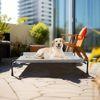 Veehoo Cooling Elevated Dog Bed, Raised Dog Beds for Large Dogs, Outdoor Dog Bed with Guardrail, Upgraded Non-Slip Feet, Breathable Teslin Mesh, Portable Camping Dog Cot, 41 x 27 Inches, Black Silver