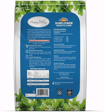 Sunflower Hearts & Chips Bird Food 15 lbs No Mess, No Waste Seed No Grow Formula Ideal for Wild Birds, Finches, Sparrows, and Year-Round Feeding.