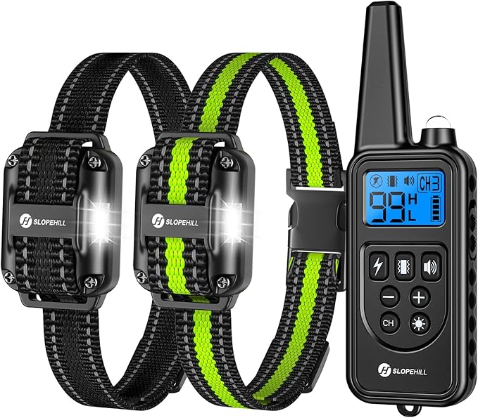 Dog Training Collar with Remote, Electronic Dog Shock Collar with Beep, Vibration, Shock, Light and Keypad Lock Mode, Electric Dog Collar Set for Small Medium Large Dogs (Black Green)