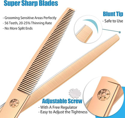 7.5" Dog Grooming Thinning Scissors Trimming Cutting Shears Professional for Dog Cat Pet Animal Grooming on Face and Paws Gold