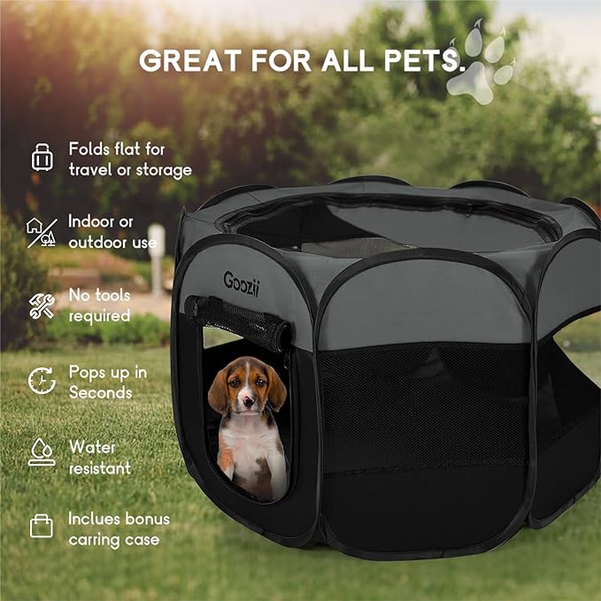 Portable Pet Cat Playpen for Indoor Cats Enclosed, Foldable Small Dog Puppy Playpen Crate Kennel Cage Outdoor with Top Roof, Pop Up Collapsible Kitten Play Pen Tent for Camping RV Black
