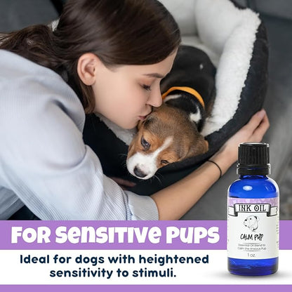 Pup Oils - Ink Oil | Dog Calming Supplement | Pet Health Vitamins Supplies| Liquid Drops | Anxiety Relief Oil | Aromatherapy Treatment | Vitamin Oils for Dogs