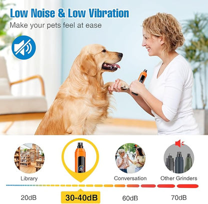 Dog Nail Grinder, 6-Speed Quiet Electric Dog Nail Trimmers, Dog Nail Clippers with File for Small Medium Large Dogs, Cats, Rechargeable Pet Paw Grooming Supplies Kit, 2 Grinding Wheels (Orange)