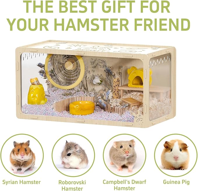 31.5 inch Wooden Hamster Cage, Large Habitat, Openable Top, Transparent Acrylic for Interior View, Ventilated, Easy to Clean, for Syrian Hamster, Dwarf Hamster, Gerbil, Other Small Pet Animals