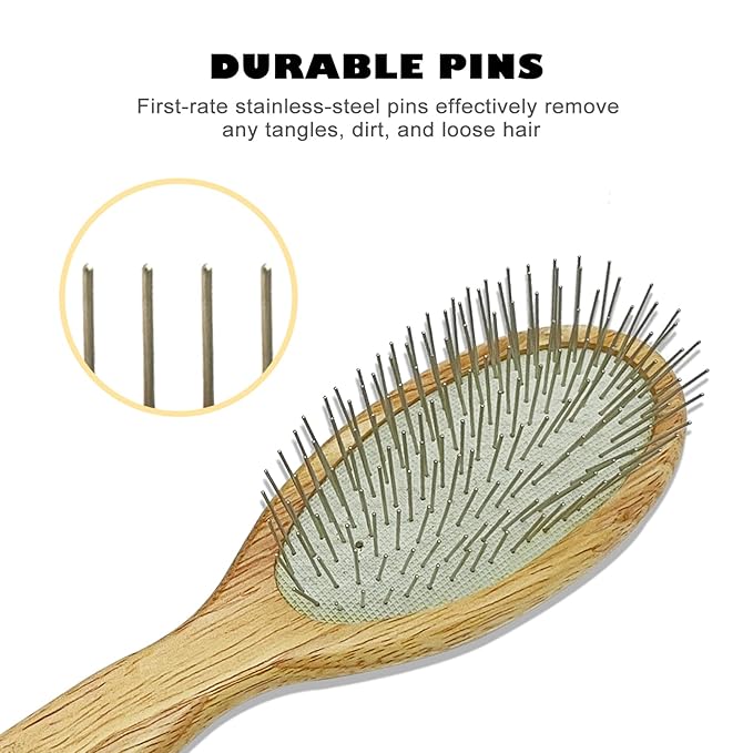 Der Meister Wooden Dog Brush, 25MM Oval Pin Brush, Stainless Steel Pins with Polished Tips for Long Hair Pet Grooming, Professional Grooming Brush for Dogs & Cats