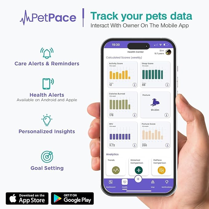 AI Health Monitor & GPS Tracker for Dogs | Track Heart Rate, Pain, Anxiety & Stress | Vet Backed, Near Real-Time Alerts & Monitoring | Subscription Required | PetPace Smart Collar 2.0 (Medium)