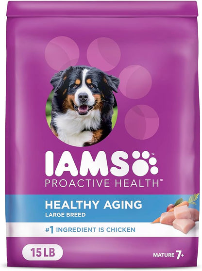 IAMS Proactive Health Healthy Aging Large Breed Dog Food for Mature and Senior Dogs with Real Chicken, 15 lb. Bag