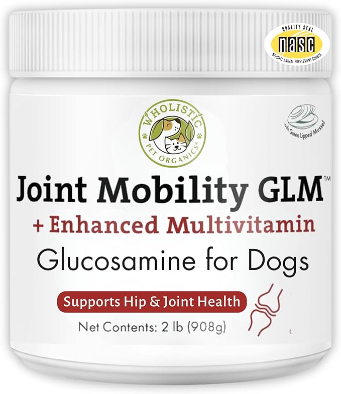 Wholistic Pet Organics Joint Mobility GLM - 2 Lb - Hip and Joint Supplement for Dogs - Glucosamine for Dogs - Chondroitin Supplement with Green Lipped Mussels - Senior to Puppy - Large & Small Breeds