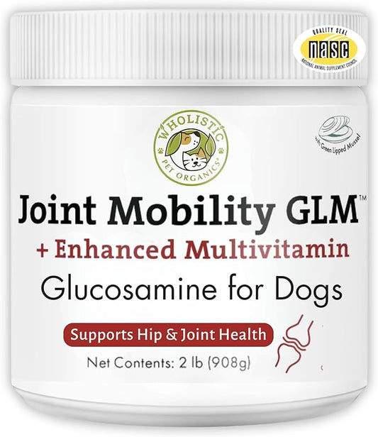 Wholistic Pet Organics Joint Mobility GLM - 2 Lb - Hip and Joint Supplement for Dogs - Glucosamine for Dogs - Chondroitin Supplement with Green Lipped Mussels - Senior to Puppy - Large & Small Breeds