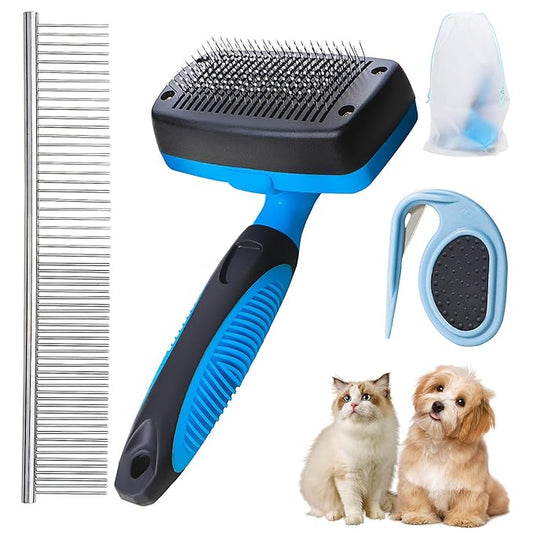 3 PCS Deshedding Dog Brush Grooming Kit for Pet Dogs Cats Poodle Dematting Comb for Removing Tangles and Knots Slicker Cat Matted Fur Cutter Pet Hair Remover Tool For Short & Long Hair