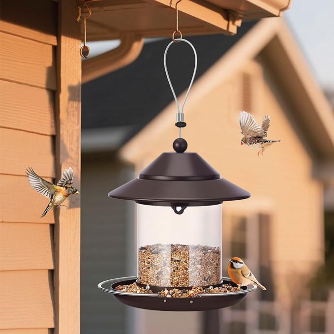 Bird Feeders for Outdoors, Hanging Metal Roof Bird Feeder with 2LB Clear Tube Seed Capacity for Viewing Cardinal Finch, Wild Birdfeeders for Outside Garden Yard Decoration