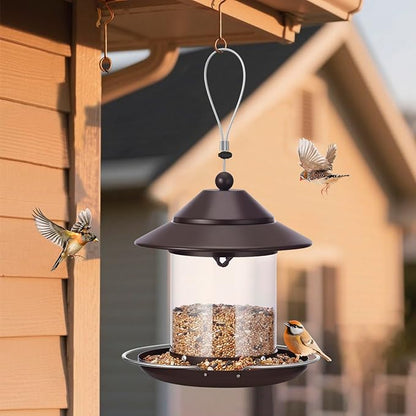 Bird Feeders for Outdoors, Hanging Metal Roof Bird Feeder with 2LB Clear Tube Seed Capacity for Viewing Cardinal Finch, Wild Birdfeeders for Outside Garden Yard Decoration