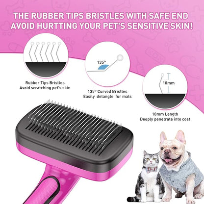 Dog Brush for Shedding, Self-Cleaning Slicker Brush, Perfect for Short & Long Haired Pets, Removes Mats, Tangles, Loose Fur, Gentle on Skin, Ideal for Small, Medium, Large Dogs. Pink
