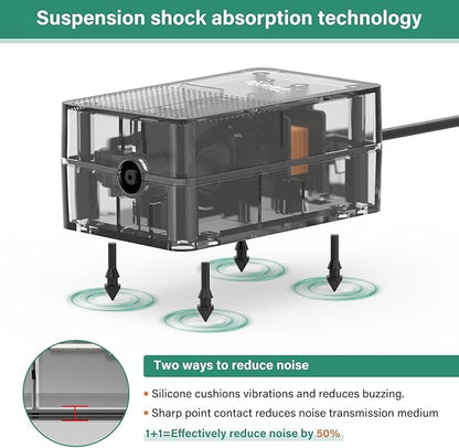 hygger See-Through Air Pump for Aquarium: Adjustable Oxygen Pump，Silent Powerful Aerator Pump 1.5W 1 Air Outlets Ultra Silent for Small Fish Tank,Hydroponic Systerm, Household Commercial Use