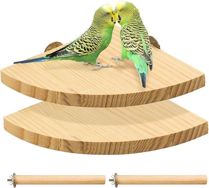 2 Pack Bird Perch Platform, Parrot Stand Sector Playground Wood Perch Stand Toy Cage Accessories Exercise Toy for Parakeet Conure Cockatiel Budgie Gerbil Rat Mouse Chinchilla Hamster(Set 3)