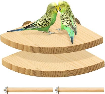 2 Pack Bird Perch Platform, Parrot Stand Sector Playground Wood Perch Stand Toy Cage Accessories Exercise Toy for Parakeet Conure Cockatiel Budgie Gerbil Rat Mouse Chinchilla Hamster(Set 3)