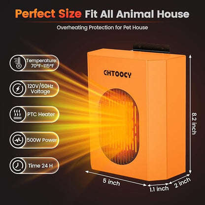 500W Dog House Heater w Thermostat, Adjustable Temp & 24H Timer Button, Outdoor Doghouse Heater for Pet Kennel, 9.8 FT Cord, Safe Animal Heated Winter for Pet Dog Cat Chicken Coop Supplies