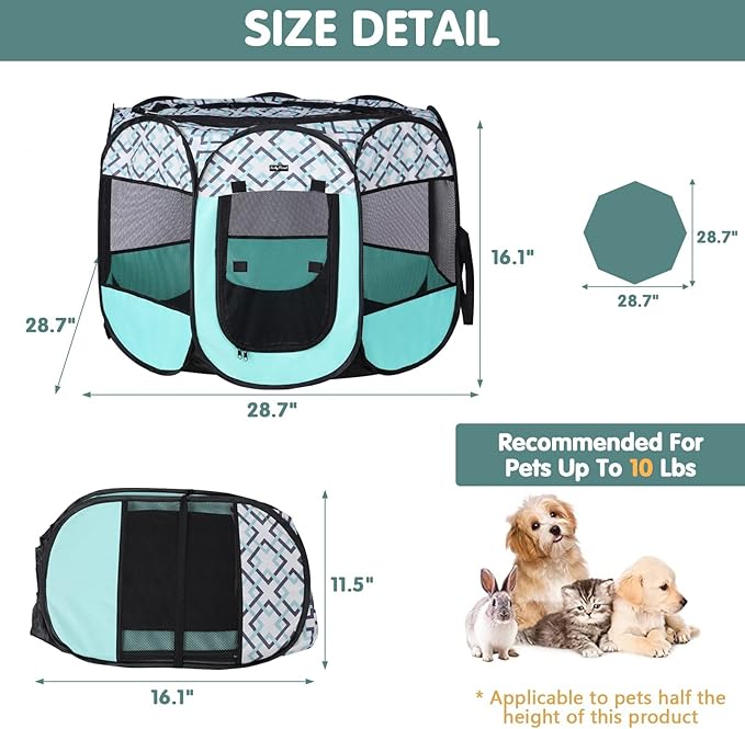 Lucky Monet Foldable Dog Playpen Enclosed Cat Puppy Playpen Indoor Pop Up Pet Animal Playpen Outdoor Kennel Cage Pen Tent for Small Medium Dog Puppy Cat Kitten Rabbit - 29" L x 29" W x 16" H