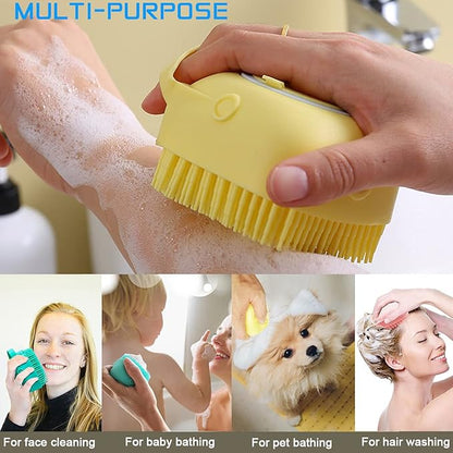 Dog Scrubber for Bath, Pet Grooming Bath Massage Brush with Soap Dispenser for Shower, 3 Pack Silicone Exfoliating Brushes, Soft Body Exfoliator, Bath Loofah for Babies, Kids, Women, Men and Pets