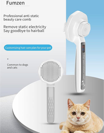 Eliminate Static Electricity Pet Grooming Brush,Self Cleaning Slicker Brush,Pet hair removal brush, Shedding Antistatic Brush for Dogs Cats Rabbit & More. (Grey)