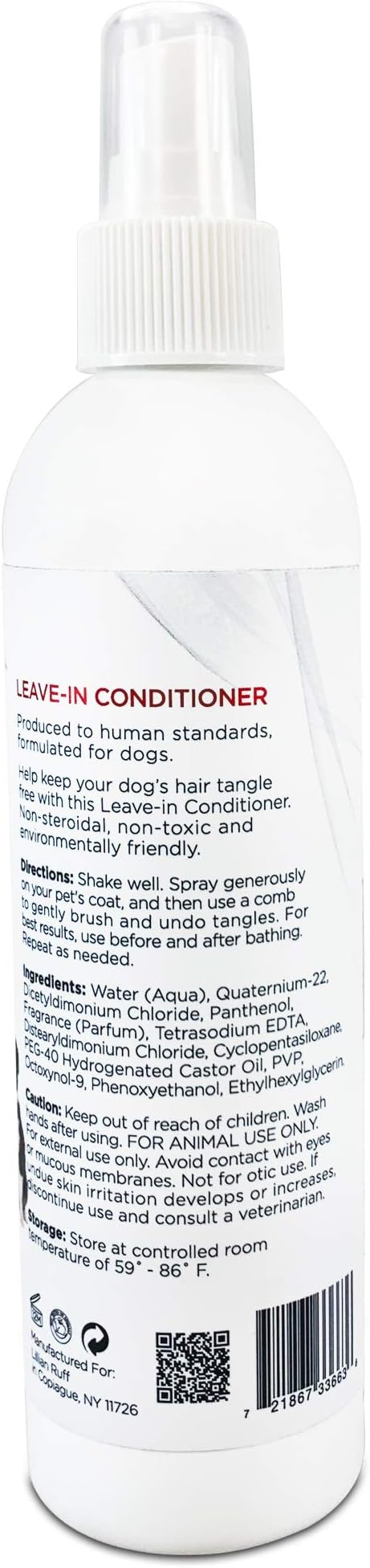 Lillian Ruff Leave-in Dog Conditioner & Detangler Spray - pH Balanced After-Bath No Rinse Dog Conditioning Spray - Silky Shine Spray for Dry Skin, Itch Relief, Detangling & Dematting (8oz/Brush)