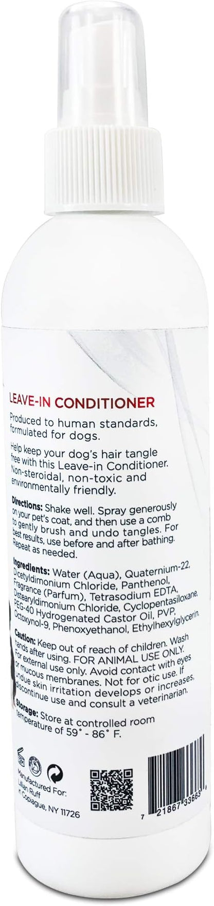 Lillian Ruff Leave-in Dog Conditioner & Detangler Spray - pH Balanced After-Bath No Rinse Dog Conditioning Spray - Silky Shine Spray for Dry Skin, Itch Relief, Detangling & Dematting (8oz/Brush)