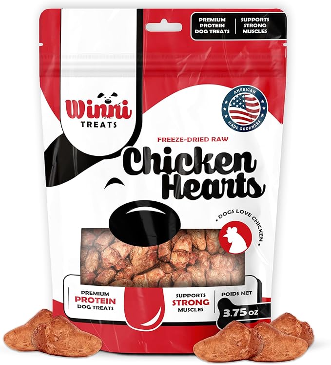 Freeze Dried Chicken Hearts for Dogs - Limited Ingredient Preservative Free High Protein Dog Treats - Raw Single Ingredient Treats for Pets - 3.75oz Bag