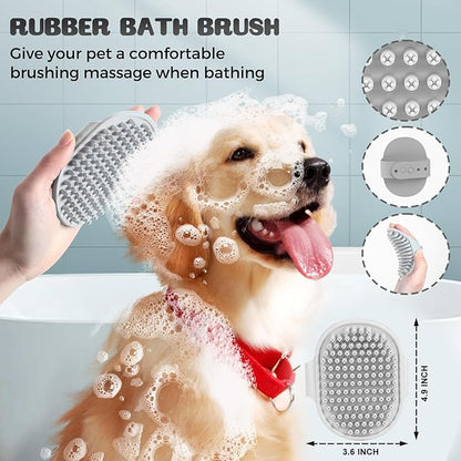5 in 1 Dog Grooming Kit, Self Cleaning Slicker Brush for Shedding Short Long Haired Dogs & Cats, Includes Pet Comb, Flea Comb, Bath Brush, Undercoat Rake, Gray