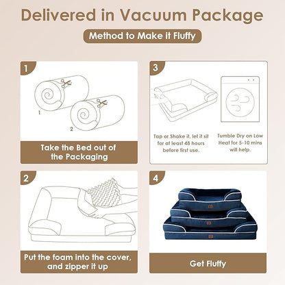 EHEYCIGA Orthopedic Dog Beds for Extra Large Dogs, Waterproof Memory Foam XL Dog Bed with Sides, Non-Slip Bottom and Egg-Crate Foam Big Dog Couch Bed with Washable Removable Cover, Navy