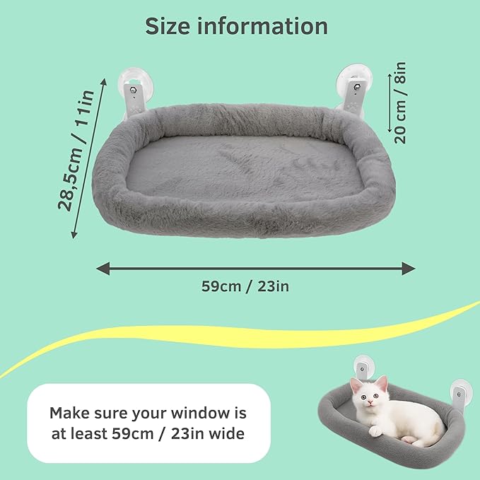 Cat Window Perch with Washable Cushion & Strong Suction – Stable & Cozy Cat Hammock for Window (Holds up to 40 lbs) – Durable Window Bed for Indoor Cats