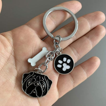 Dog Keychain, Puppy Keyring Keyfob Metal Pet ID Tags for Clothing Bag Adornment Accessory (20-Pug)