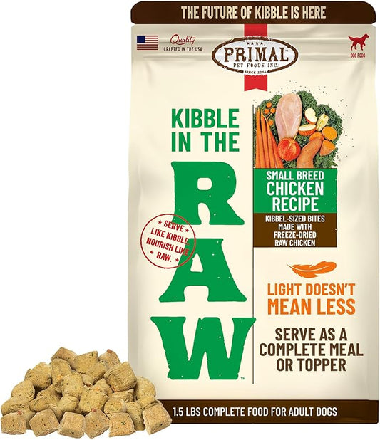 Primal Kibble in The Raw, Freeze Dried Dog Food, Small Breed Recipe, Scoop & Serve, Made with Raw Protein, Whole Ingredient Nutrition, Crafted in The USA, Dry Dog Food 1.5 lb Bag