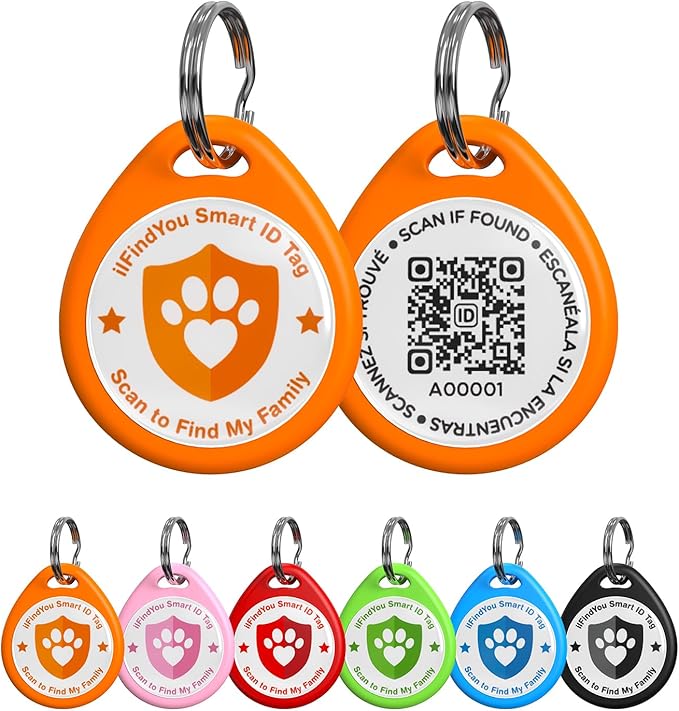 Dog Tags Personalized, QR Code Pet ID Tags for Dog Collar, Online Profile, Scan Location Alerts, Orange