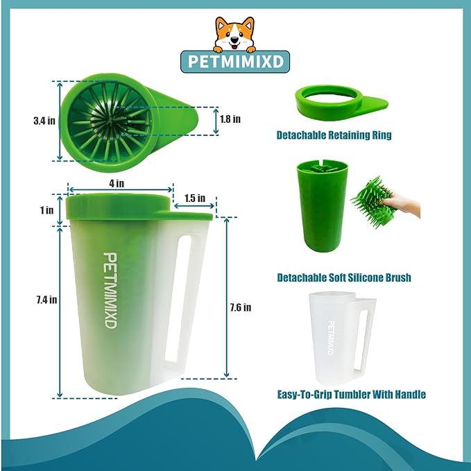 Dog Paw Cleaner Brush with Handle, Green, Large (for Medium Large Breed Dogs, Includes 2 Absorbent Towels & 2 Adjustable Dog Bath Brushes for Short and Long Hair Pet)