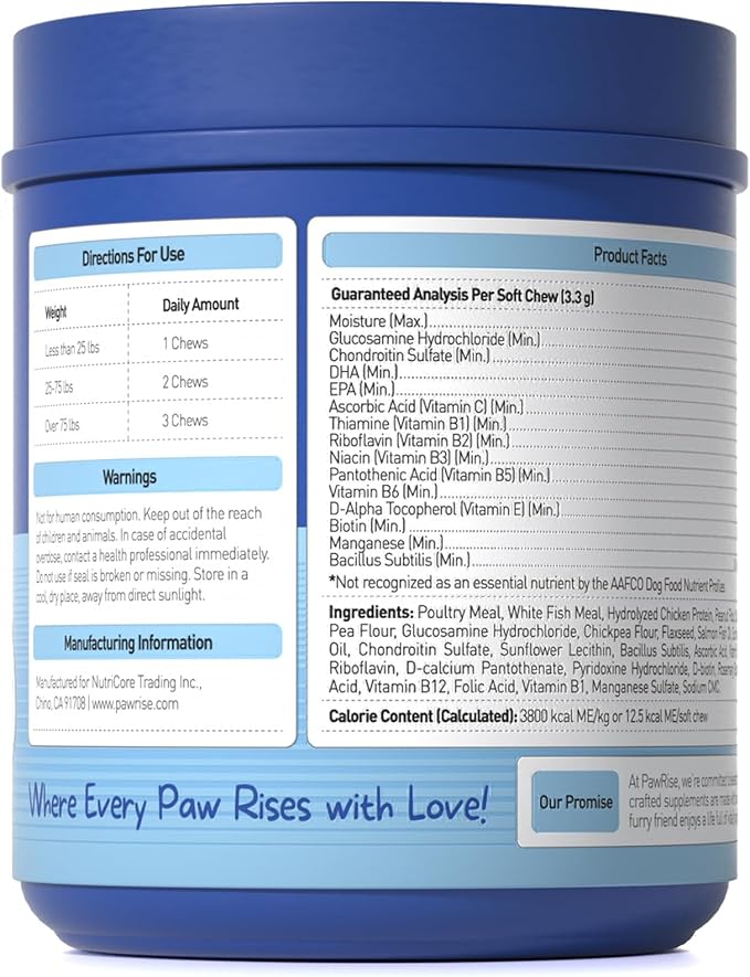 Dog Daily Supplements - MultiVitamins for Dog Hip & Joints, Skin & Coat, Digestion & Immune Support - with Biotin, Glucosamine & Omega-3-150ct - Dog Supplement Soft Chew